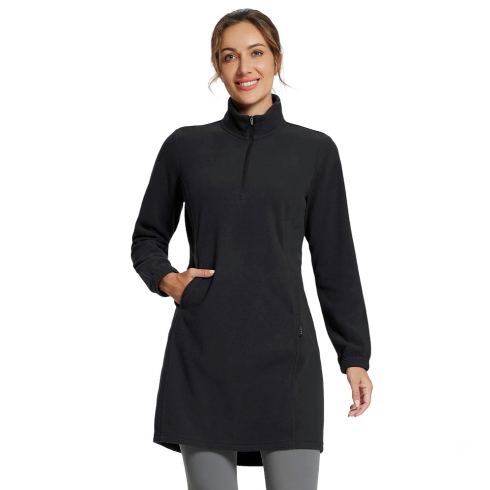 Baleaf Long Sleeve Quarter Zip Thermal Tunic Fleece Dress